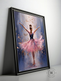Tańcząca balerina w różowym tutu, na tle w kolorze indygo